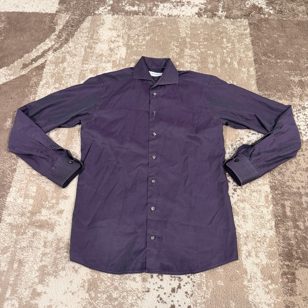 Eton Shirt Mens 15.5 39 Purple Slim Fit Cotton Dress Long Sleeve Signature Twill